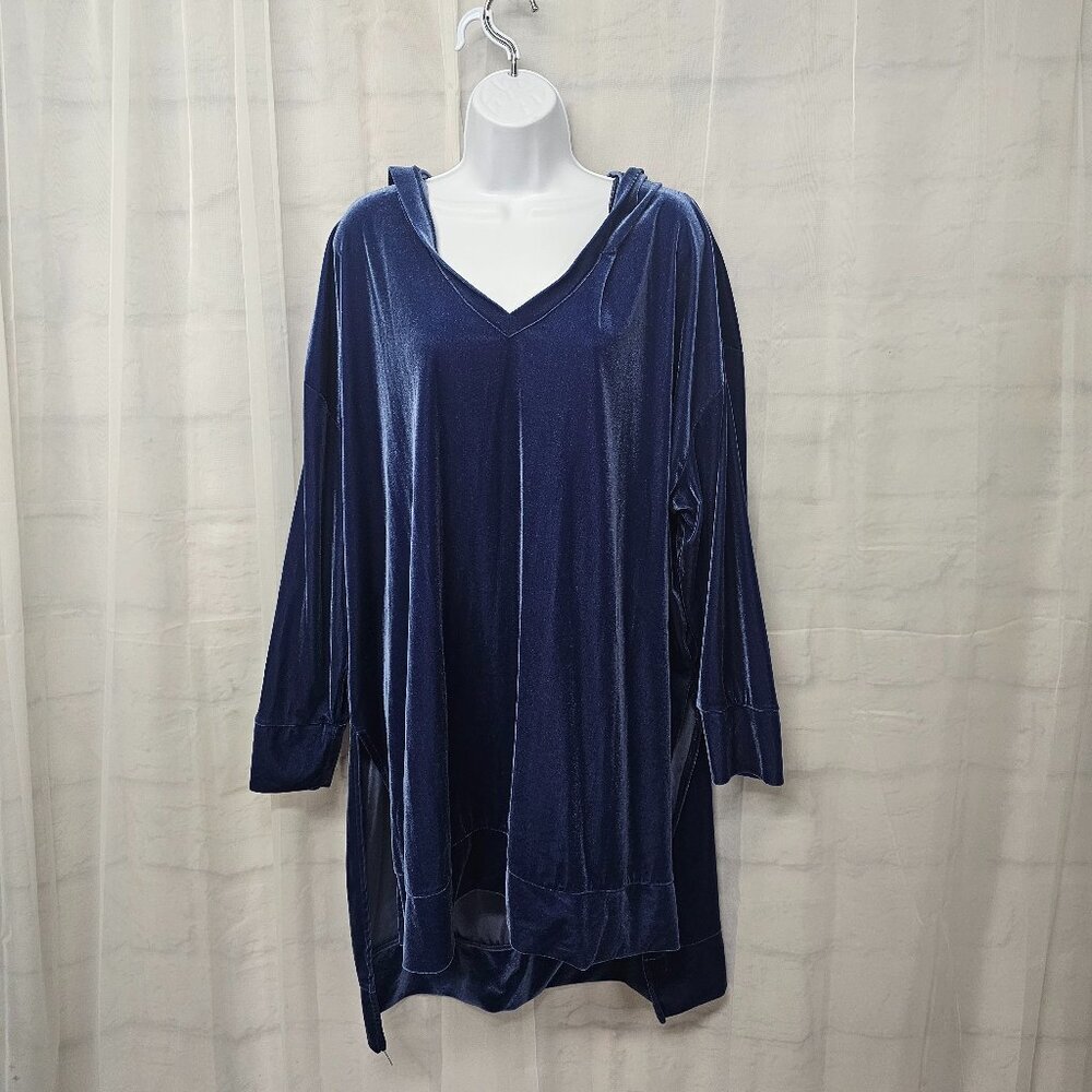 Roaman's Blouse Velour Blue Hooded Casual Goth Grunge 22/24 1XL